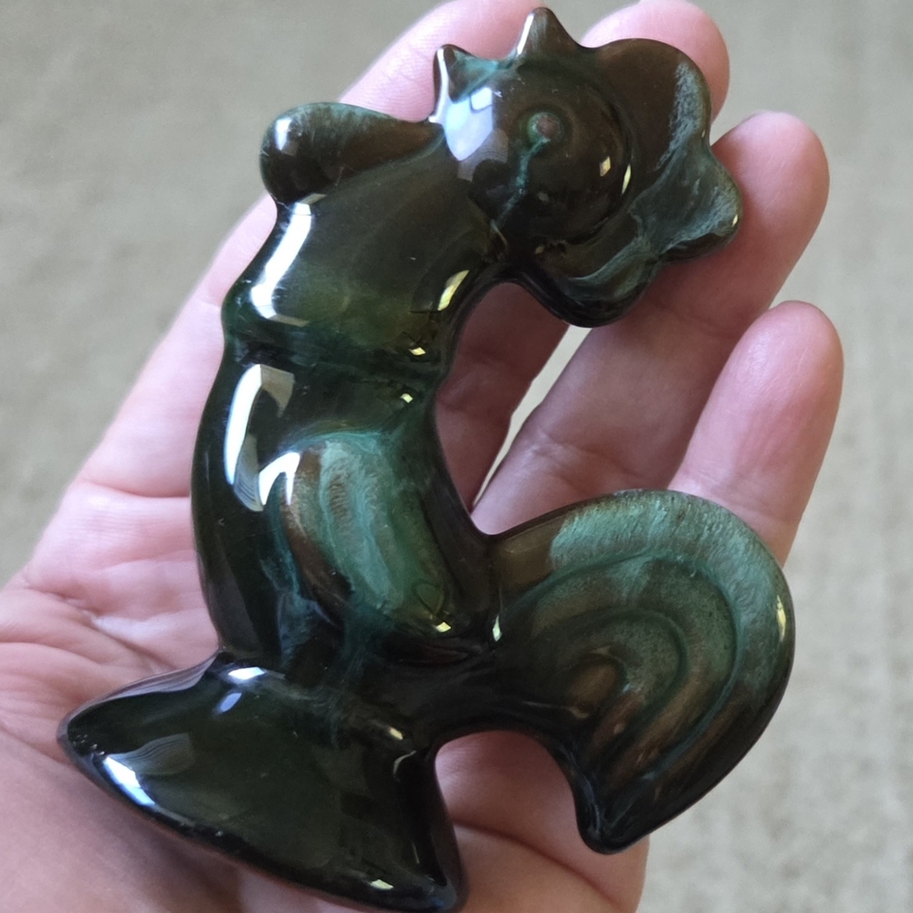Blue Mountain Pottery Drip Variegated Green Drip Ceramic Rooster Figurine 3.25"